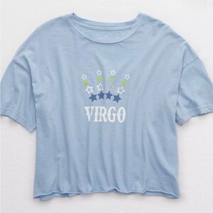 Aerie Star Sign Virgo Graphic Cropped Light Blue Tshirt Size Medium EUC